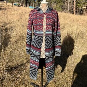 Southwestern Boho Hooded Cardigan by Keren Hart. Size L